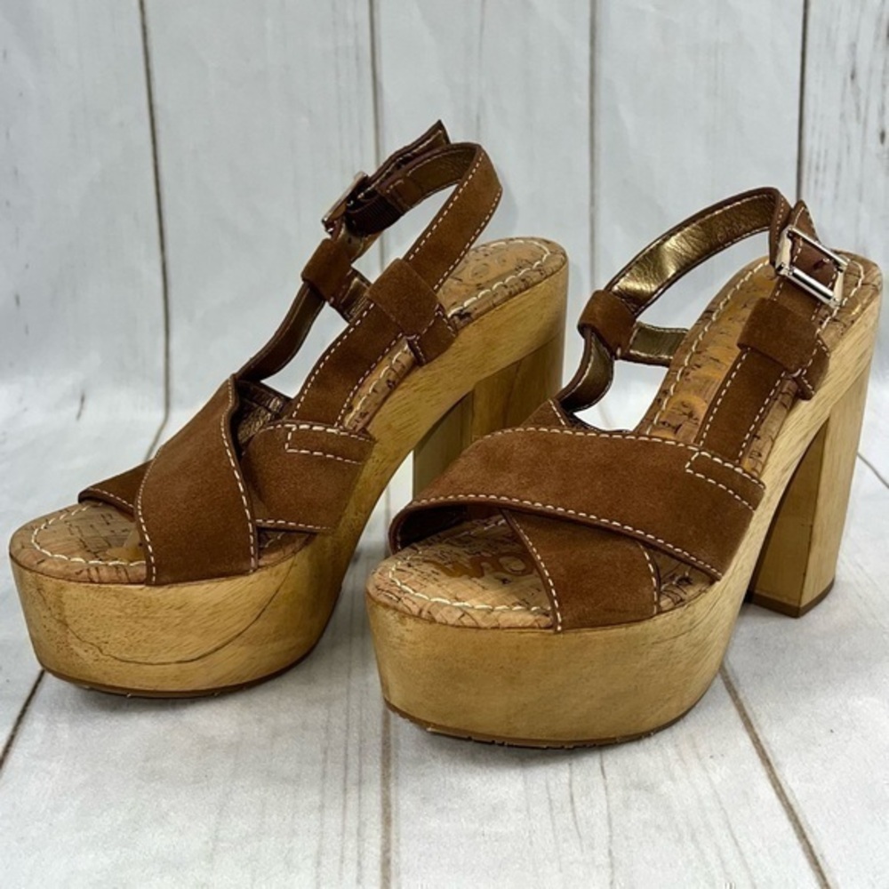 Sam Edelman Mae Suede Leather Platform Wooden Block Heel